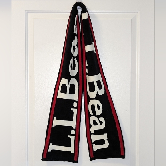 L.L. Bean Buffalo Plaid Logo Print Reversible Winter Scarf Red/Black/White - Picture 8 of 8